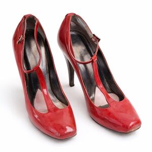 Paris Hilton Red Patent T-Strap Heels